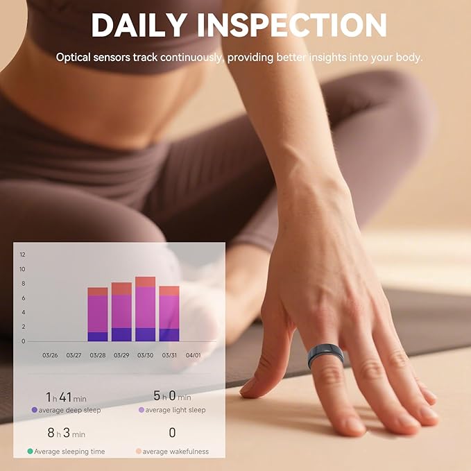 Smart Ring for Men Women with Black Charging Box, Bluetooth, Health Ring , IP68 Waterproof, Fitness Ring Tracks Heart Rate/Sleep/Steps/Sports Activities/Blood Oxygen,non-subscription app (Black, 8)