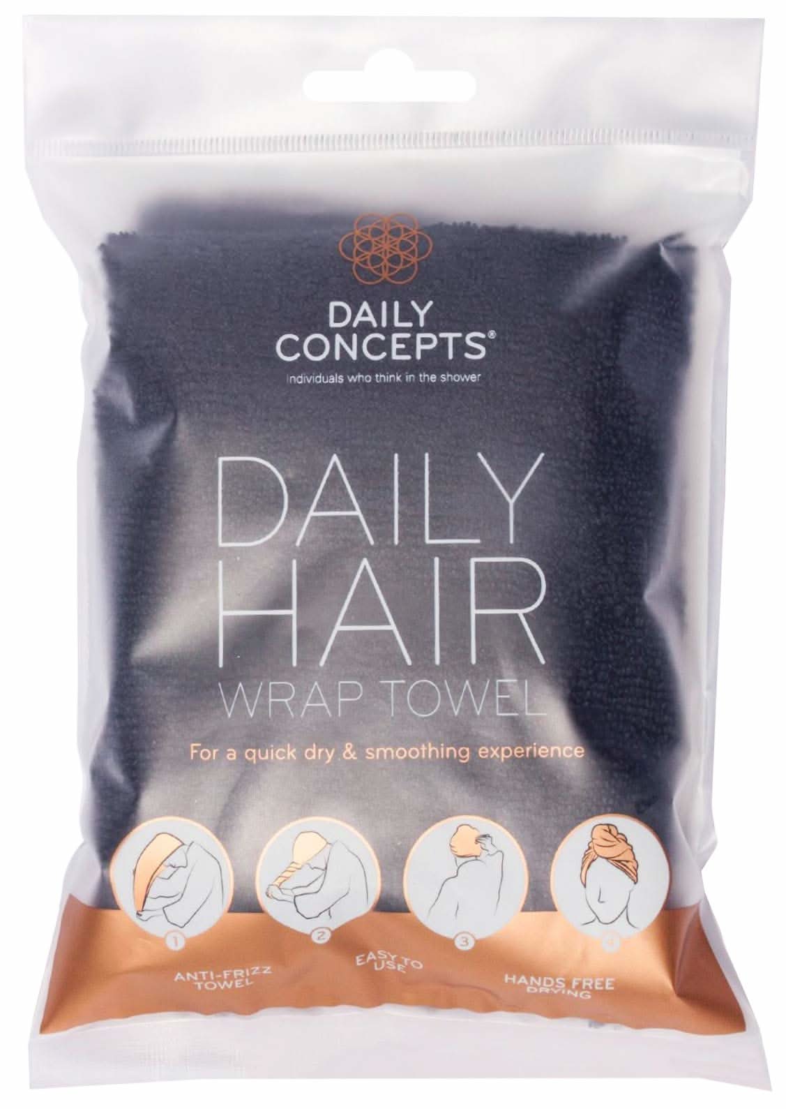 Minimalist solid black hair towel wrap designed for anti-frizz, quick-dry bathroom use.