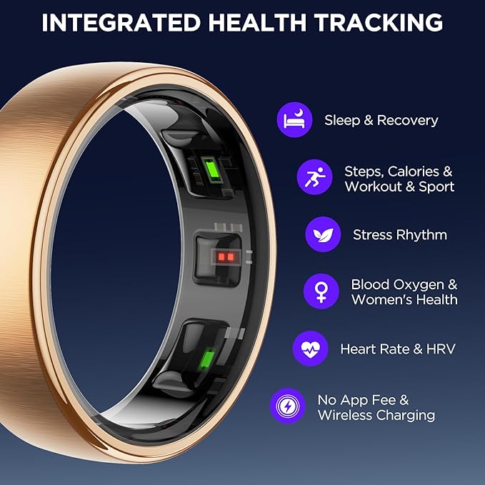 Fitness Tracker with Sleep Tracking, Smart Ring for Women Men, Activity Trackers Fitness Ring with 24/7 Heart Rate Monitor,Step Counter,Calorie Pedometer,No Subscription,for iOS Android(Rose Gold,#12)