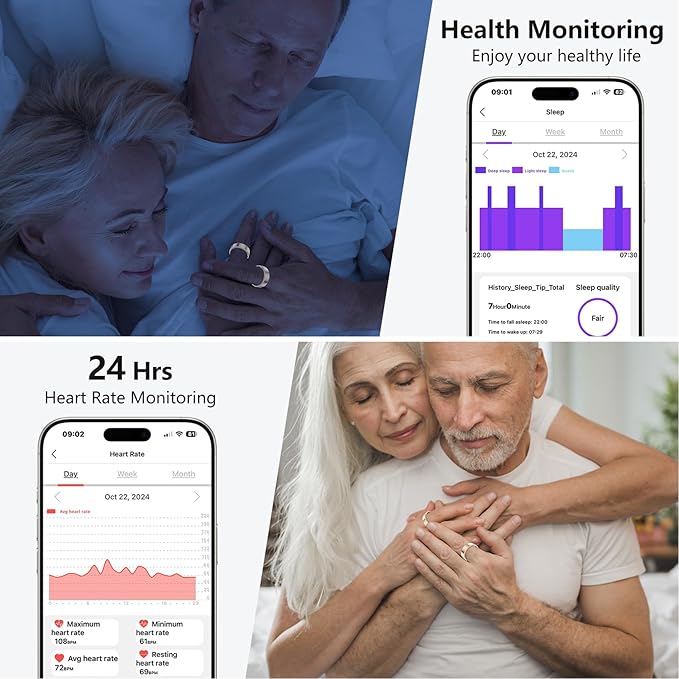 Thin Smart Ring for Fitness & Health Tracking -Heart Rate/Blood Oxygen Monitor, 5ATM Waterproof, Sleep Analysis, Pedometer -No APP Subscription Compatible with Smartphone (Rose Gold, 10)