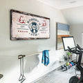 Tailored Canvases Personalized Gym Sign Wall Art Decor - Motivational Canvas for Home Gym, Workout Room, Garage, Fitness Center - Workout Inspirational Posters - One Hand with Dumbbell on Rustic, 36x12in