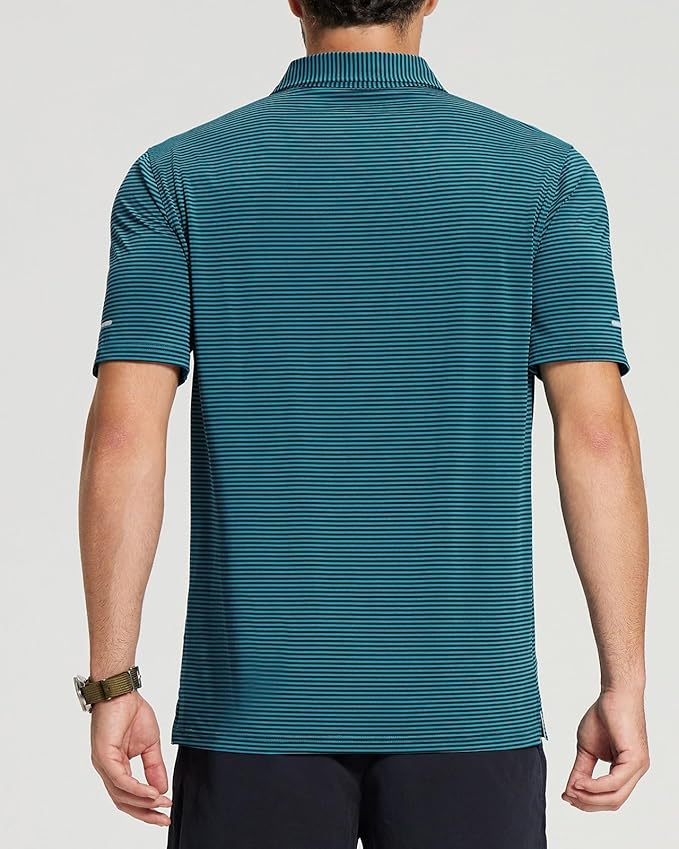 Men's Striped Golf Polo Shirt - Moisture Wicking Performance Sport