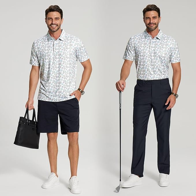 Men's Performance Striped Golf Polo - Moisture Wicking Sport Shirt