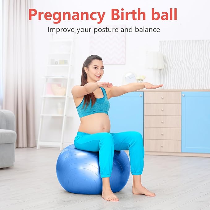 Exercise Ball for Balance Stability Fitness Workout Yoga Pilates at Home Office & Gym Birthing Ball for Pregnancy, Office Ball Chair