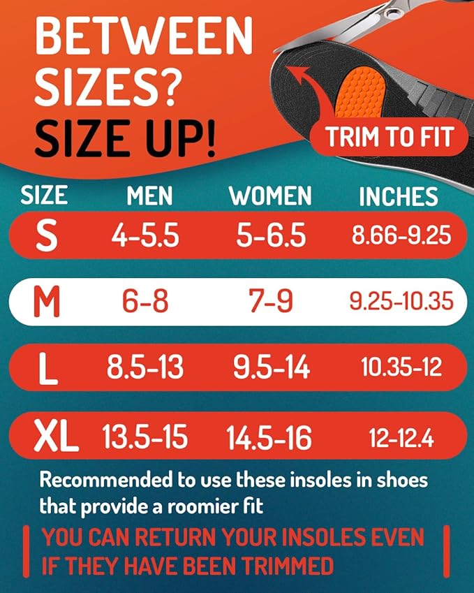 Sport Shock Absorbing Insoles - Athletic Shoe Cushioning Inserts for Men and Women - Ideal for Active Sports Running Training Hiking - Neutral Arch Good for Sneakers Shoes, M