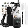 40 oz Insulated Water Bottle with Straw (Cold for 48 Hrs), Stainless Steel Triple Wall Vacuum Sports Water Jug, Leakproof Hydro Cup Flask with Paracord Handle & Straw Spout Lids & DIY Stickers