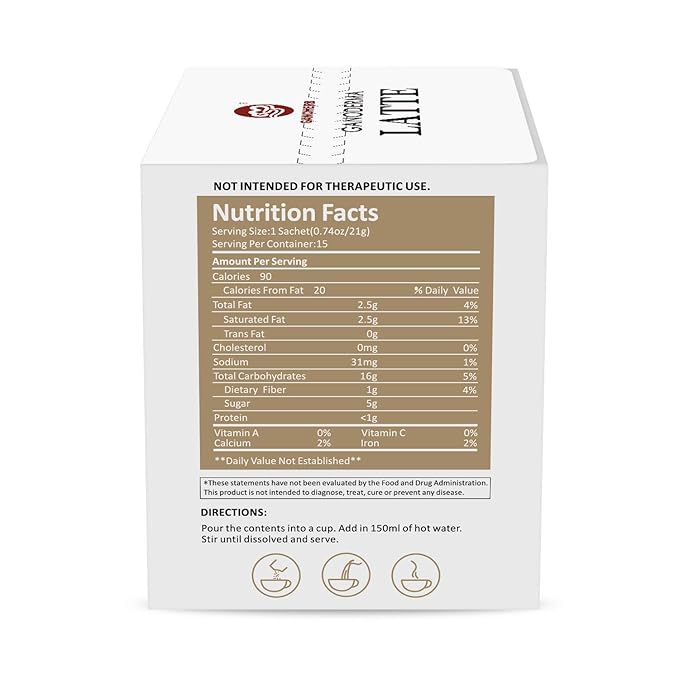 GANOHERB Reishi Mushroom Latte Coffee Powder, 4 in 1 Instant Arabica Coffee with Organic Ganoderma Lucidum Extract to Improve Appetite Stress Relief, Rich Taste Excellent Flavor, 11.1oz (15 Count)