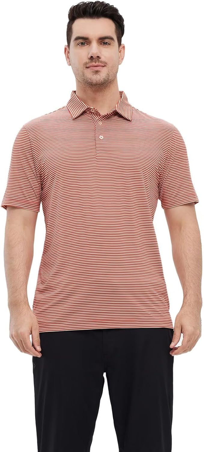 Men's Striped Performance Golf Polo, Dry Fit & Moisture-Wicking