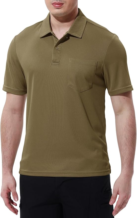 Men's Short Sleeve Quick Dry Polo Shirt with Chest Pocket for Golf