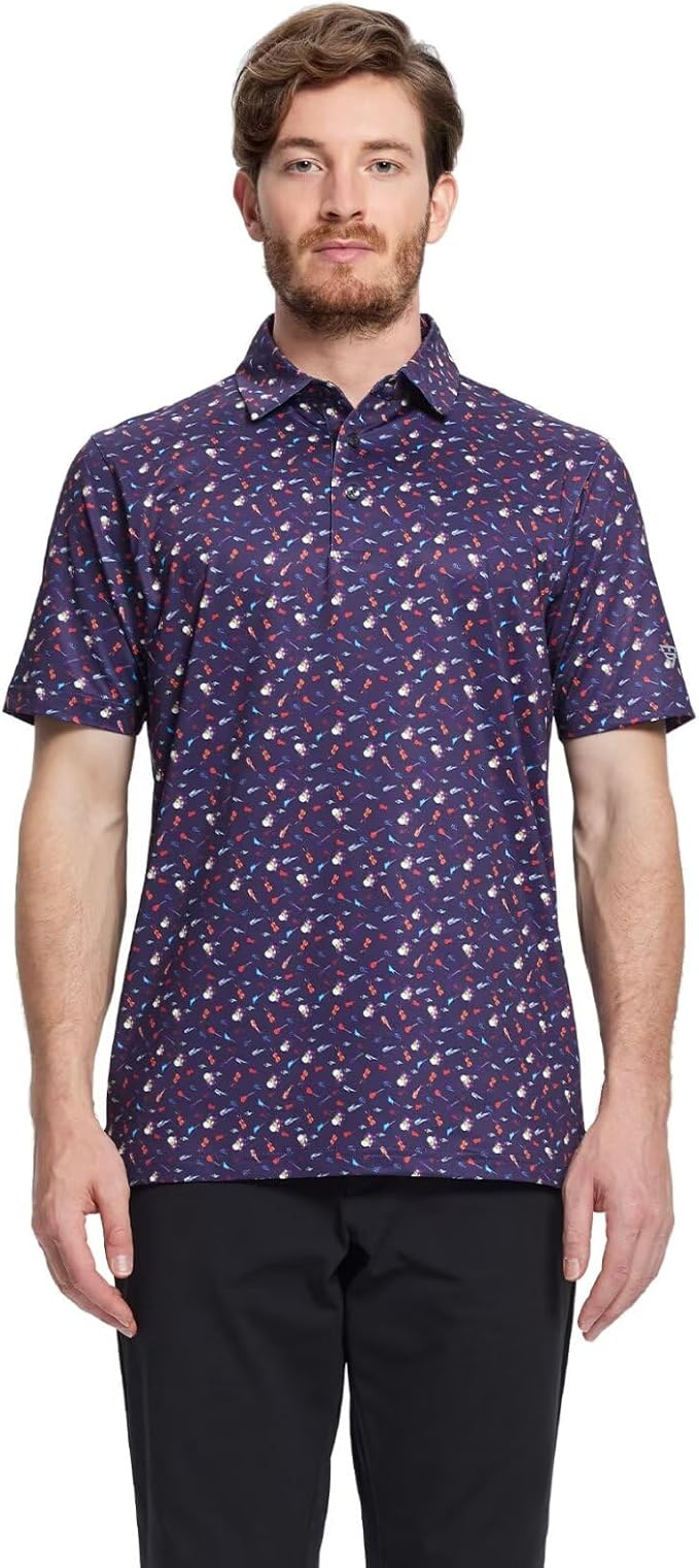 Men's Striped Short Sleeve Golf Polo Moisture Wicking Performance