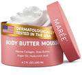 MAREE Moisturizer Body Butter Mousse - Whipped Body Butter for Women Smell Good - Facial Moisturizer for Dry Skin - Face Hand Body Cream for Women & Men with Marine Collagen, Shea Butter & Argan Oil
