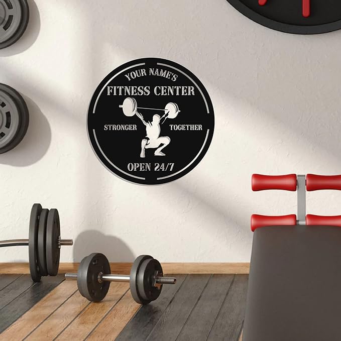 Personalized Home Gym LED Tin Metal Sign Multiple Sizes, Gym Sign Wall Decor, Exercise Workout Room Decor Fitness Center, Motivational Inspirational Hanging Wall Art Wall Plaque (04 w/o lights)