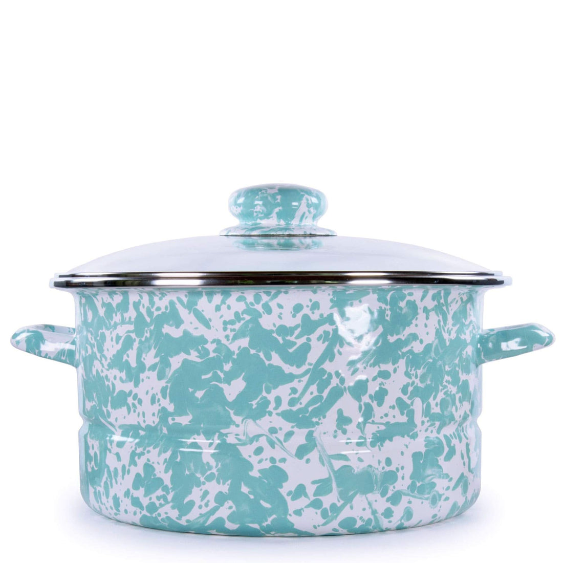 6qt Enamelware Stock Pot with Glass Lid, Black Swirl Spatterware