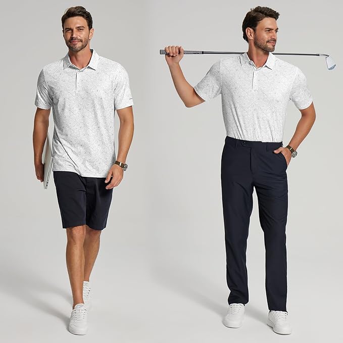 Men's Performance Striped Golf Polo - Moisture Wicking Sport Shirt