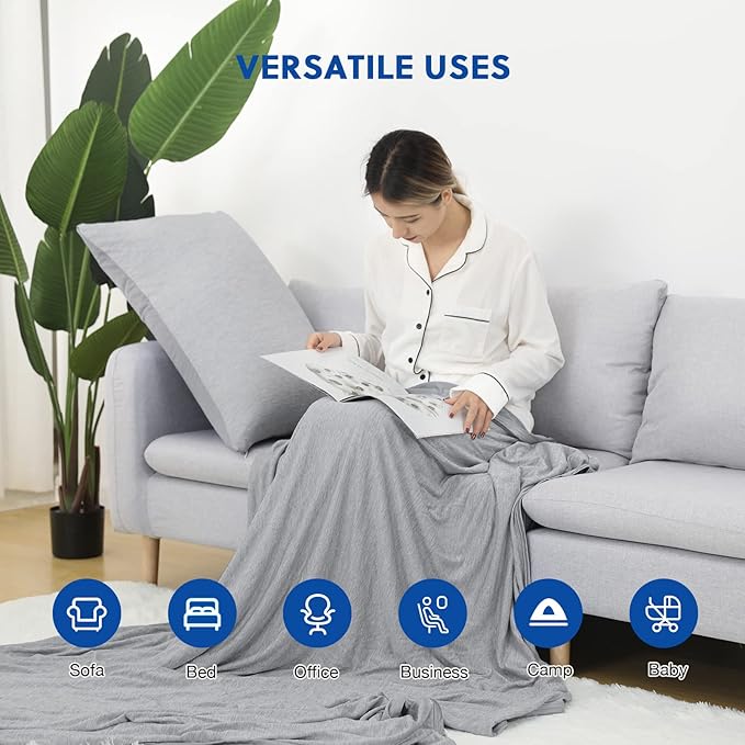 HOMFINE Cooling Blankets for Hot Sleepers - Summer Blanket Thin Lightweight Breathable Soft Double Side Enhanced Cooling for Bed Couch Sofa, Keep Cool for Night Sweats (Grey, 60 x 80 inches)