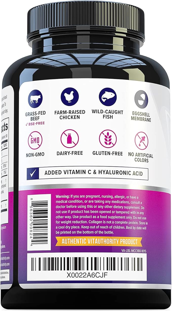Multi Collagen Peptides Capsules for Women - Hydrolyzed Collagen for Women Pills with Types I II III V & X Plus Vitamin C & Hyaluronic Acid for Beautiful Hair Skin and Nails - 60 Servings