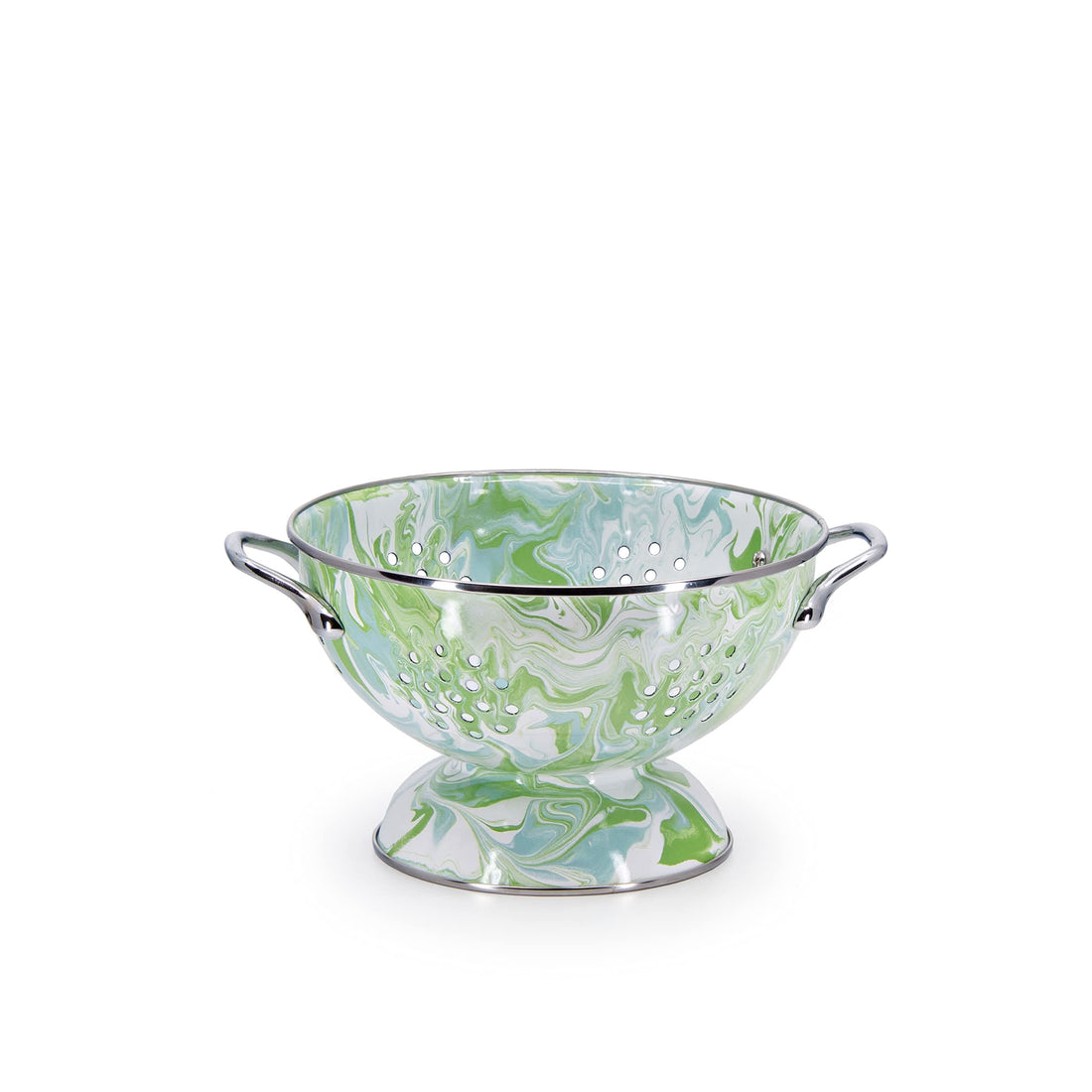3 Quart Enamelware Colander in Blue and White Splatter Pattern