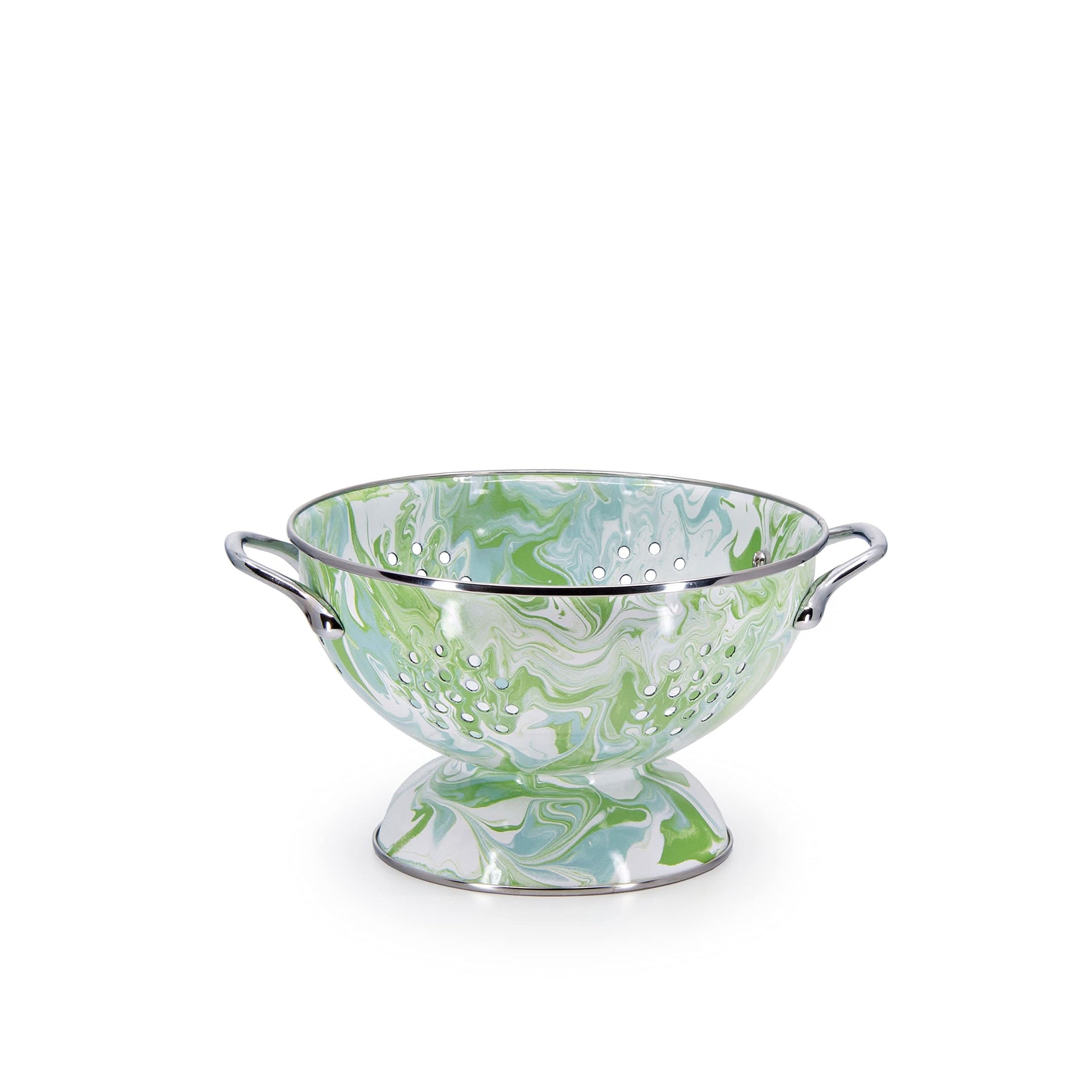 3 Quart Enamelware Colander in Blue and White Splatter Pattern