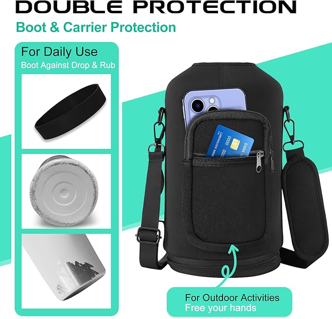 128 OZ Insulated Water-Bottles with Strap - 1 Gallon Water Jug with Straw & Spout Lid, Stainless Steel Large Water Bottle Leak Proof, Cold-48h Hot-24h Metal Water Flask w/Paracord Handle, Carrier Bag