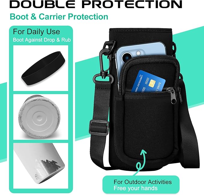 Vacuum Insulated Water Bottle 40oz - with Straw & Spout Lids, Paracord Handle, Shoulder Carrier Bag, Sport Stainless Steel,Double-Wall Metal Water Bottle Thermo Hydro Mug Flask