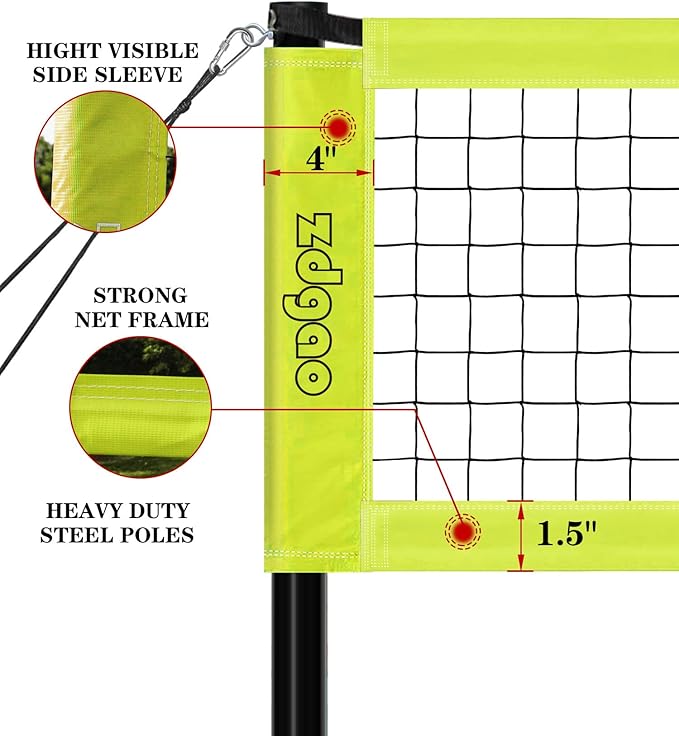 Volleyball Net Outdoor - Portable Volleyball Set for Backyard with Professional Volleyball Net, Wrap Yarn Volleyball and Pump, Boundary Line, Carry Bag