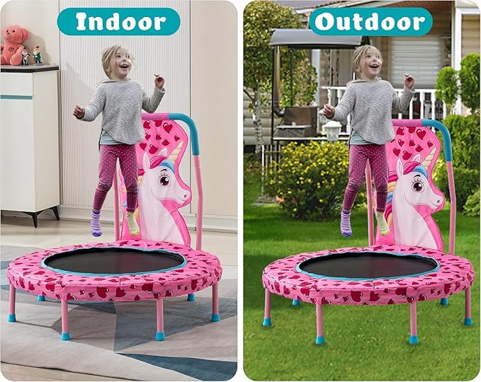36-inch Kids Mini Trampoline with Handlebar and Safety No-Gap Design
