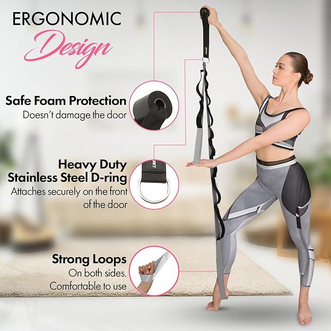 10-Loop Yoga Stretch Strap with Door Anchor for Improved Flexibility