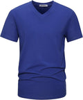 Close up of a men's premium V-neck t-shirt showing the fitted fabric texture and neckline detail.