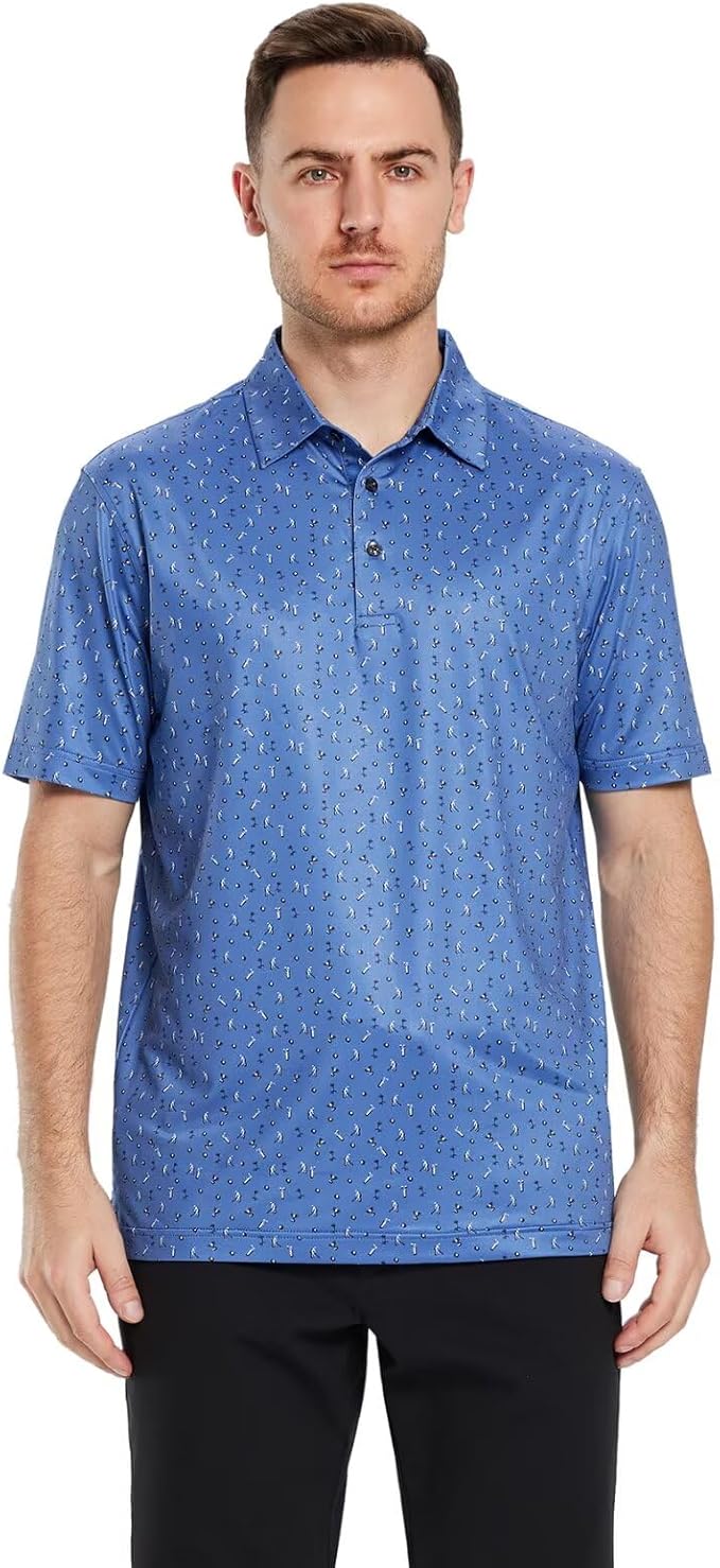 Men's Striped Performance Golf Polo Shirt Moisture Wicking