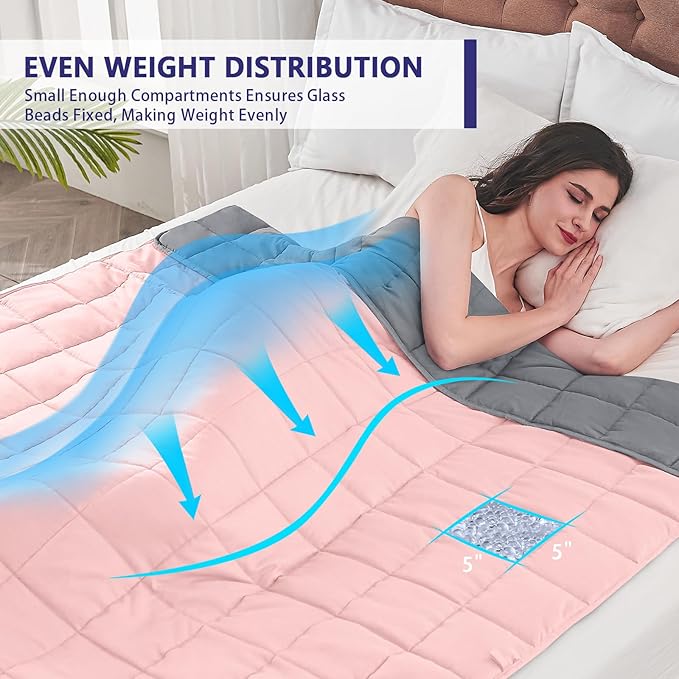 yescool Weighted Blanket for Adults (10 lbs, 48" x 72", Pink Grey) Cooling Heavy Blanket for Sleeping Perfect for 90-110 lbs, Twin Size Breathable Blanket with Premium Glass Bead, Machine Washable