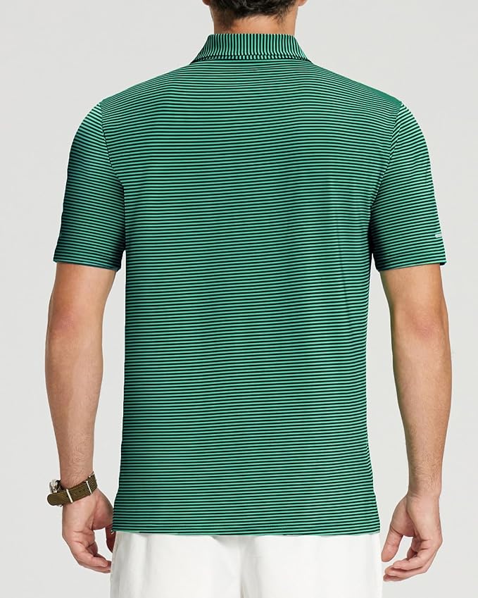 Men's Striped Performance Golf Polo Shirt - Moisture Wicking