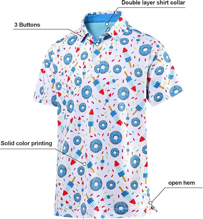 Men's Quick Dry Performance Polo Shirt - Athletic Print Golf Top