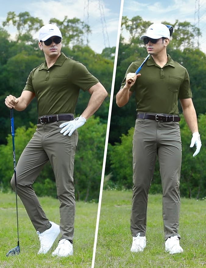 Men's Short Sleeve Quick Dry Polo Shirt with Chest Pocket for Golf