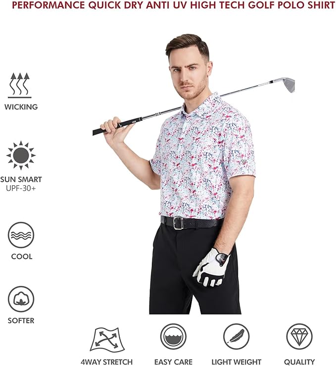 Men's Striped Short Sleeve Golf Polo - Moisture Wicking Dry Fit