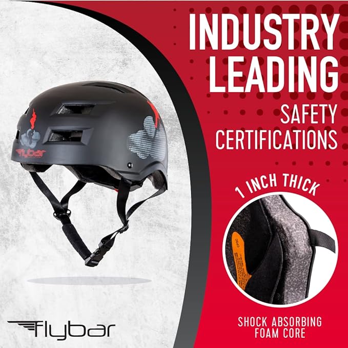 Flybar Bike Helmet- Multi Sport Dual Certified Adjustable Dial, Lightweight Skateboard Helmet, Roller Skating, Pogo, Electric Scooter, Snowboard, Boys and Girls Kids- Adults Helmets