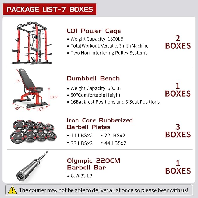 Power Cage Multi-Function Power Rack with Cable Crossover System,1800 LBS Capacity Squat Rack with Weight Bench,for Home Gym
