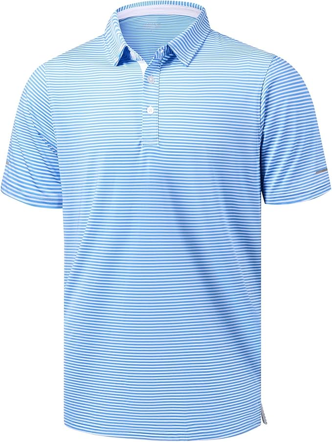 Men's striped moisture-wicking performance golf polo with reflective sleeve cuffs