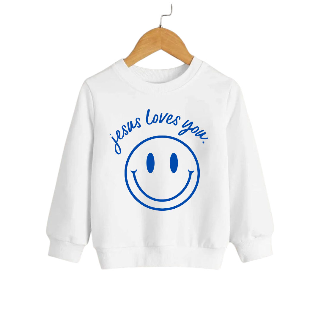 Jesus Loves You Smiley Toddler Pullover Soft Knit Long Sleeve