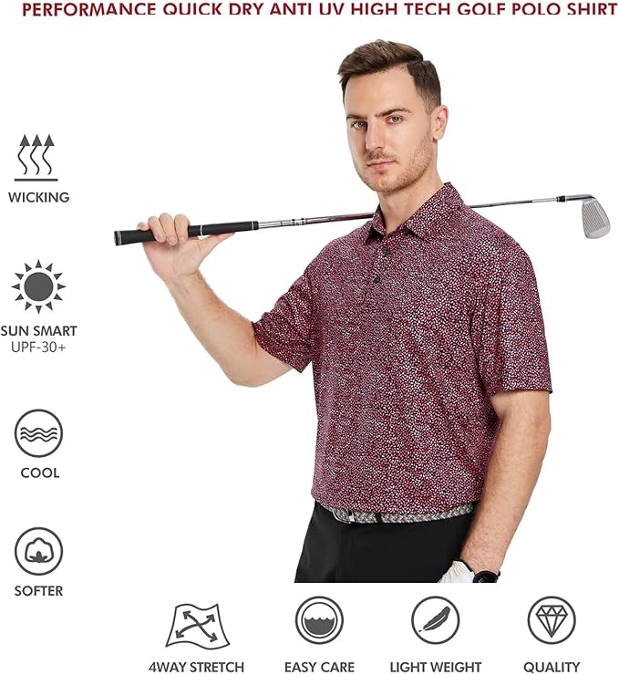 Men's Striped Performance Golf Polo Shirt Moisture Wicking Dry Fit