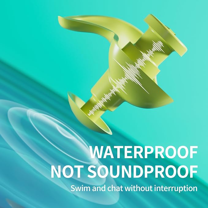 WATERTIME Waterproof Swimming Neckband Ear Plugs for Adults - Reusable Silicone Ear Plugs for Women & Men, Keep Ear Water Out for Swimming, Showering, Water Sports (Yellow, One Size)
