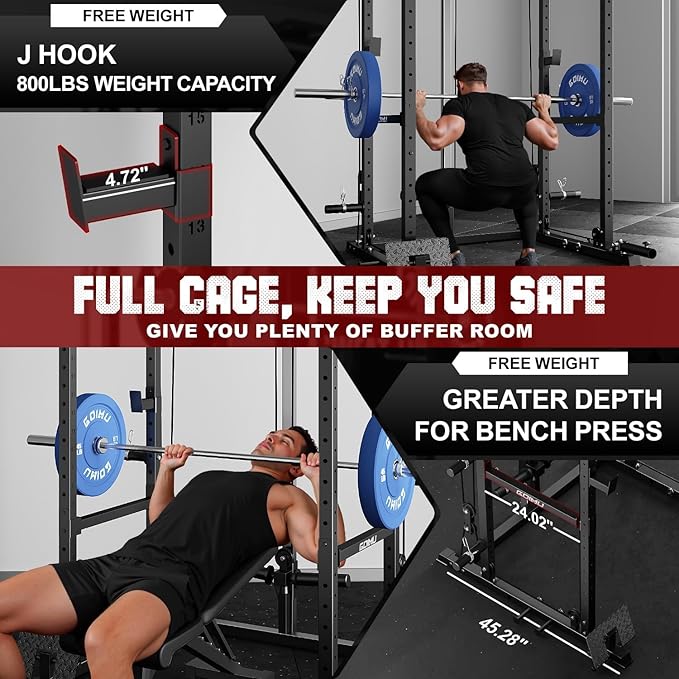 R1-V4 Power Cage Rack, 2000LB Squat Rack with Cable Crossover System, Multi-Function Weight Cage, Home Gym Workout Machine with More Training Attachments