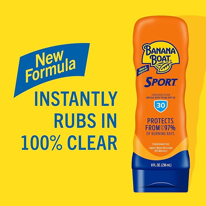 Banana Boat Sport Ultra SPF 30 Sunscreen Lotion, 8oz | Banana Boat Sunscreen SPF 30 Lotion, Oxybenzone Free, Sunblock, Water Resistant, 8oz