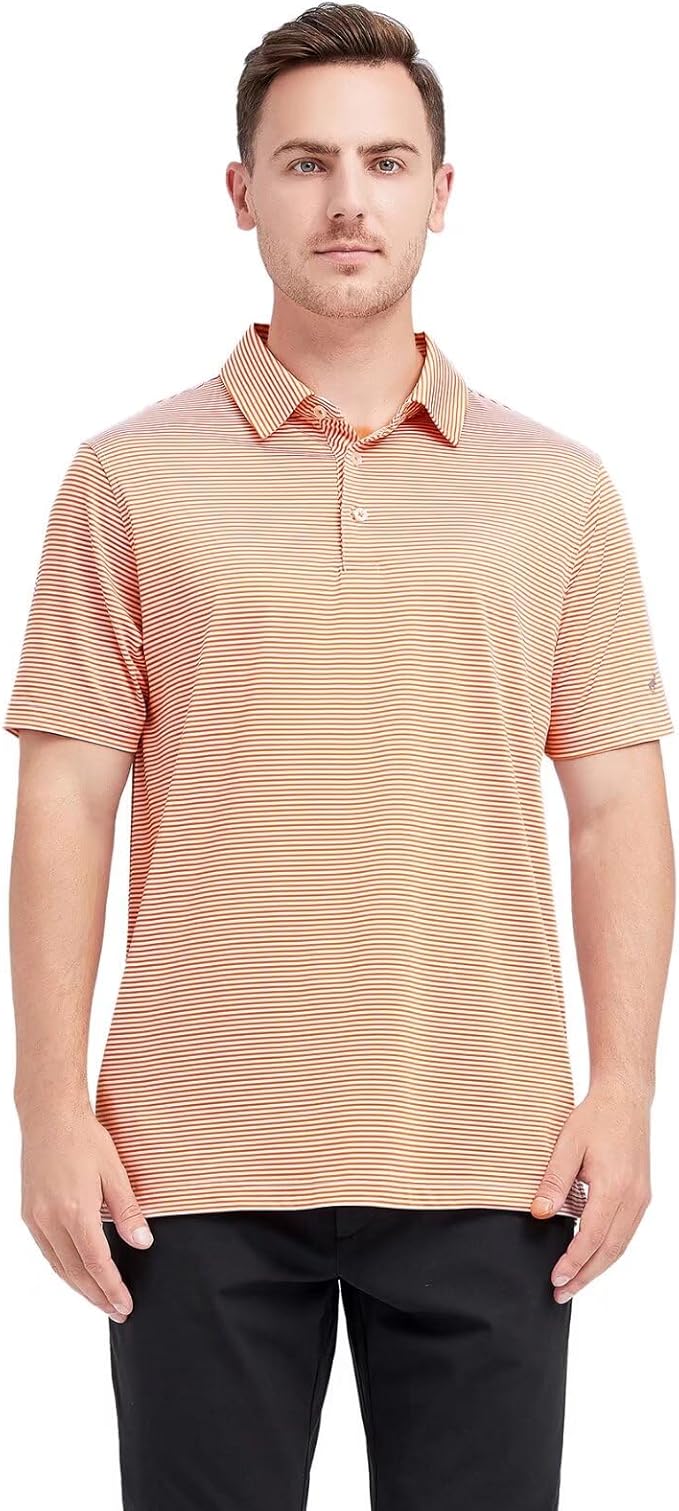 Men's Striped Performance Golf Polo Shirt Moisture Wicking Dry Fit