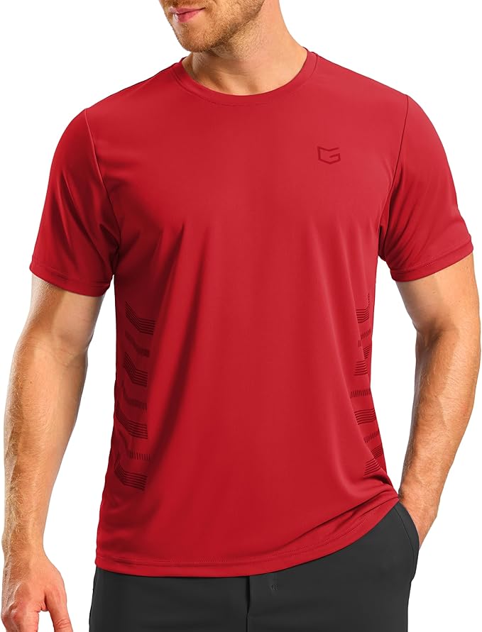 Men's red quick-dry, 4-way stretch athletic t-shirt for training