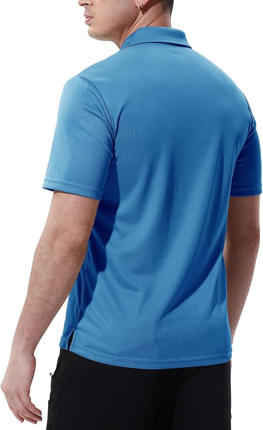 Men's Short Sleeve Quick Dry Polo Shirt with Chest Pocket for Golf