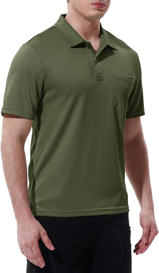 Men's Short Sleeve Quick Dry Polo Shirt with Chest Pocket for Golf