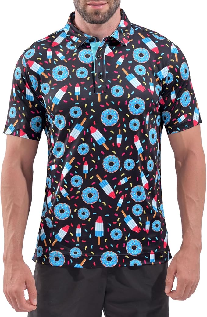 Men's Quick Dry Performance Polo Shirt - Athletic Print Golf Top