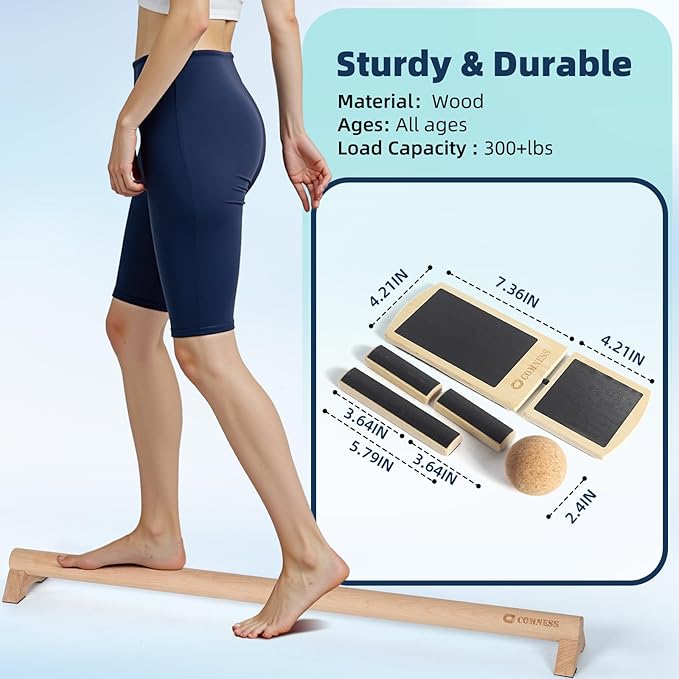Balance Trainer Kit, Ankle Strengthener Exerciser for Sprained, Single Leg Balance Board and 40 Inch Beam for Plantar Fasciitis Relief, Blackboard Foot Trainer (with Cork Massage Ball)