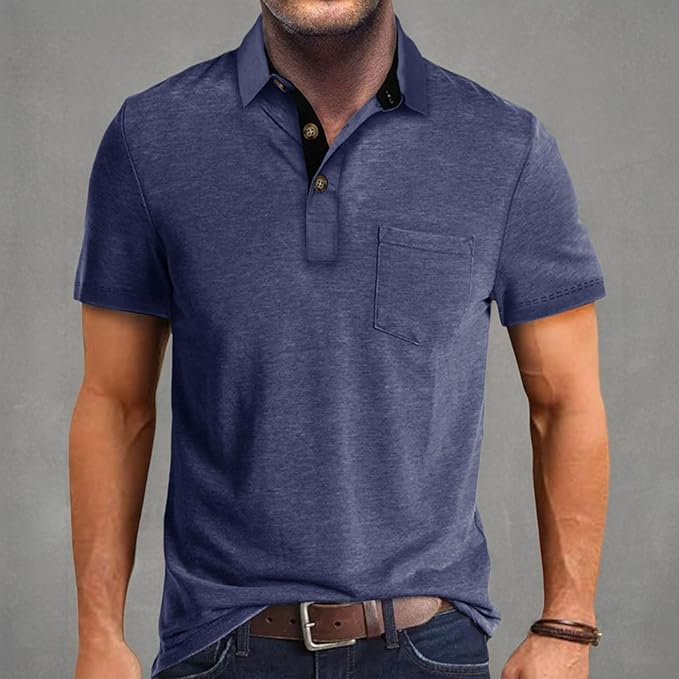 Men's Classic Cotton Polo Shirt Short Sleeve Button Golf Tee