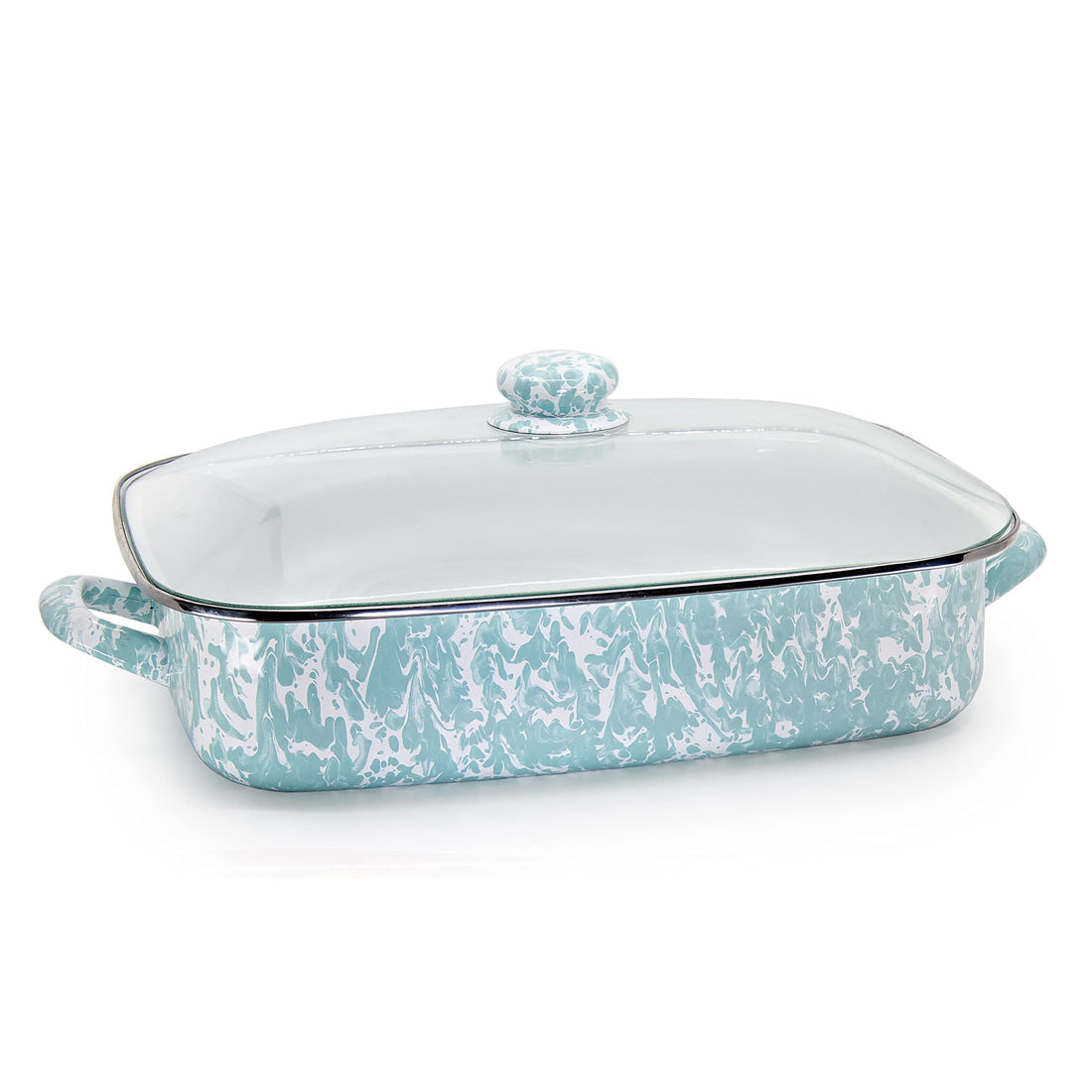 10.5qt Enamelware Roasting Pan with Tempered Glass Lid, Black Swirl